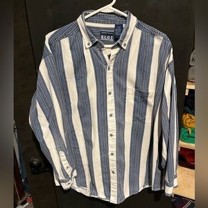EUC | SANTANA Blue | Vintage | Stonewash Vertical Striped Button Down | Sz. L |